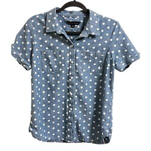 Tommy Hilfiger Blue Polka Dot Short Sleeve  Shirt 100% Cotton Preppy Size Medium